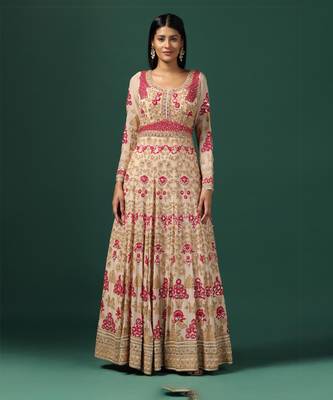 Beige embroidered anarkali with dupatta 4