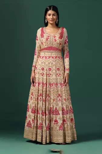 Beige embroidered anarkali with dupatta