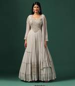 Grey anarkali gown with dupatta