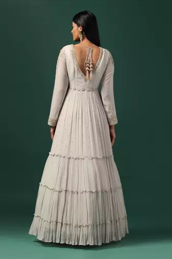 Grey anarkali gown with dupatta