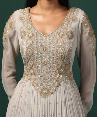 Grey anarkali gown with dupatta 3