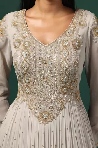 Grey anarkali gown with dupatta