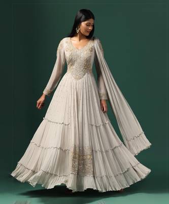 Grey anarkali gown with dupatta 4