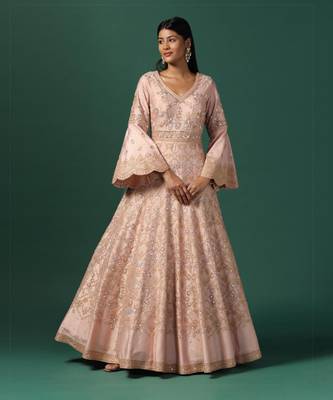 Peach georgette anarkali gown 1