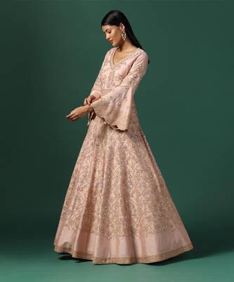 Peach georgette anarkali gown 3