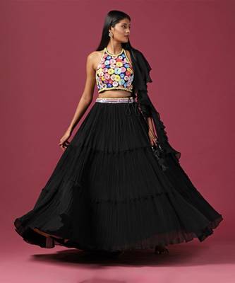 Black Embroidered Lehenga Set 1