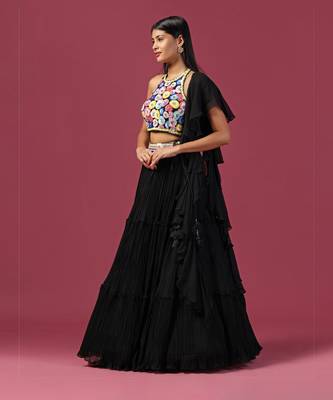 Black Embroidered Lehenga Set 3