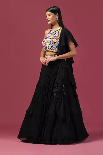 Black Embroidered Lehenga Set