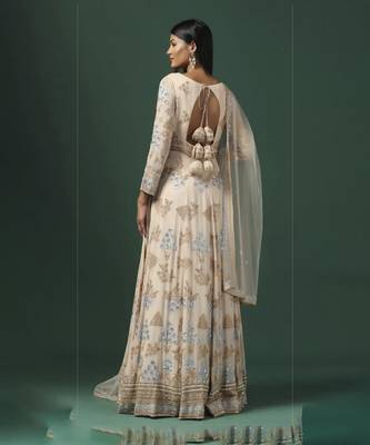Beige embroidered anarkali gown with dupatta 2