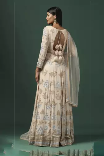 Beige embroidered anarkali gown with dupatta