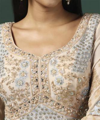 Beige embroidered anarkali gown with dupatta 3