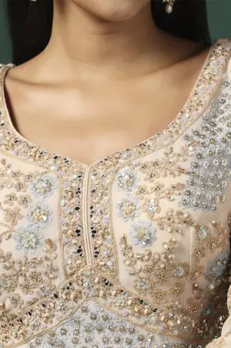 Beige embroidered anarkali gown with dupatta