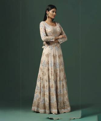 Beige embroidered anarkali gown with dupatta 4