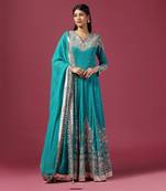 Green silver embroidered anarkali gown with dupatta