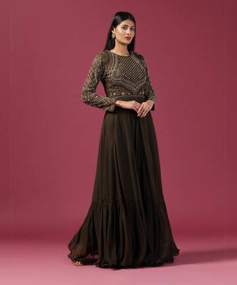 Olive green anarkali gown with dupatta 1