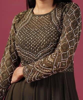 Olive green anarkali gown with dupatta 2