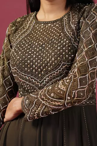 Olive green anarkali gown with dupatta