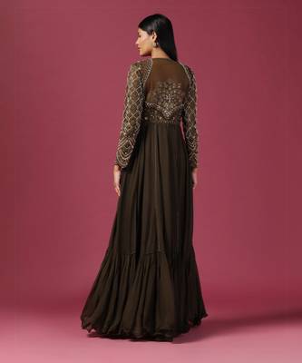Olive green anarkali gown with dupatta 3