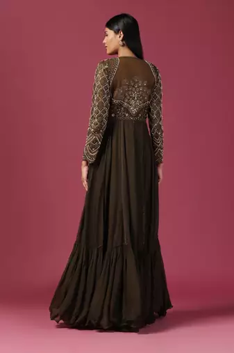 Olive green anarkali gown with dupatta