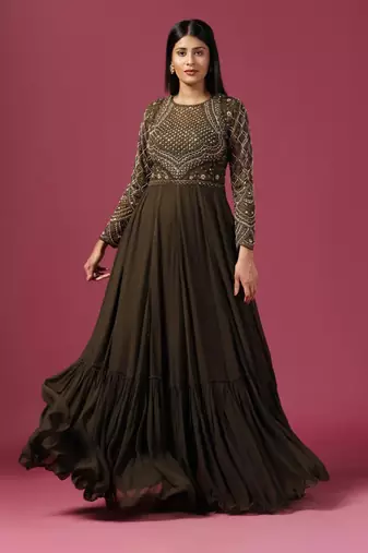 Olive green anarkali gown with dupatta