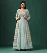 Sea green anarkali gown with cape & dupatta