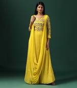 Yellow embroidered georgette gown