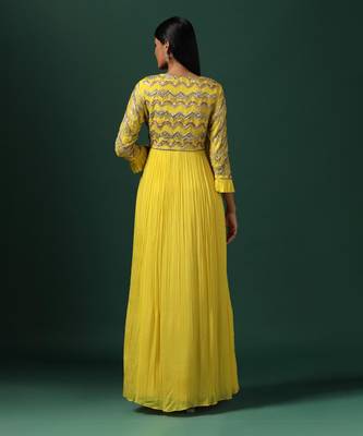 Yellow embroidered georgette gown 2