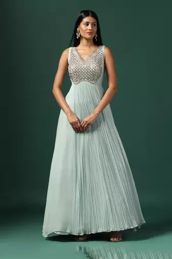 Sea green anarkali gown with cape & dupatta