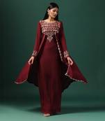 Maroon cape style georgette gown