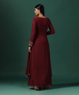 Maroon cape style georgette gown 2