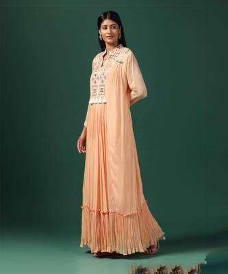 Peach embroidered anarkali gown 1