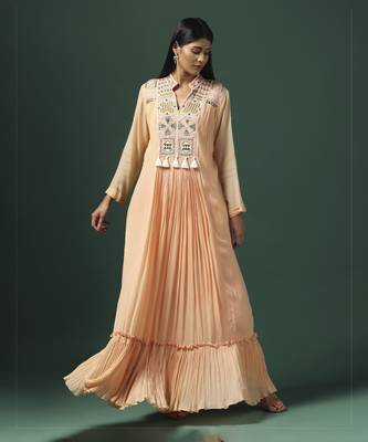 Peach embroidered anarkali gown 2