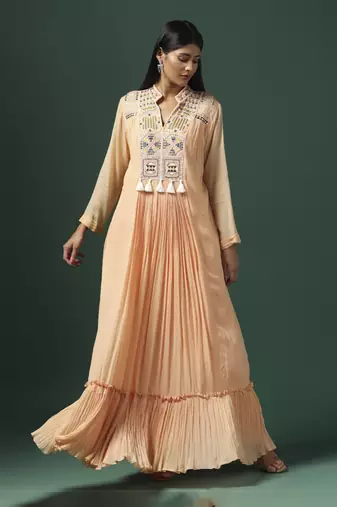 Peach embroidered anarkali gown