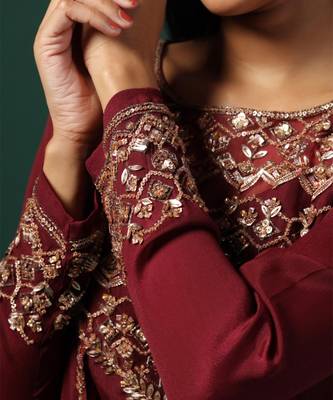 Maroon cape style georgette gown 3