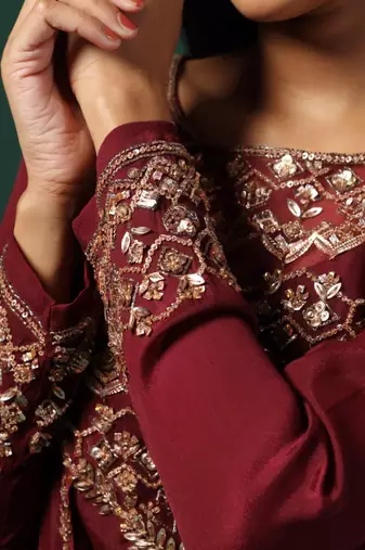 Maroon cape style georgette gown
