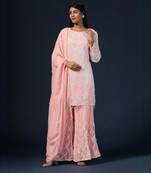 Pink embroidered kurta set with pants & dupatta