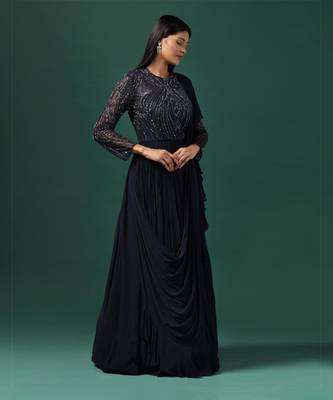 Navy blue embroidered gown 1