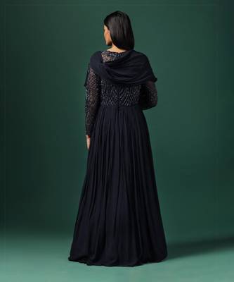 Navy blue embroidered gown 2