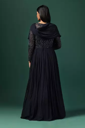 Navy blue embroidered gown