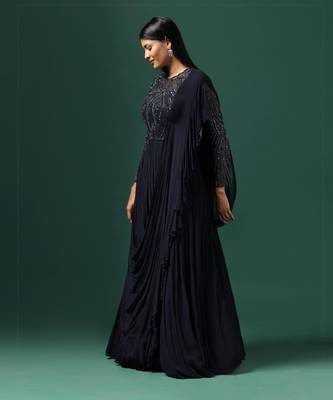 Navy blue embroidered gown 3