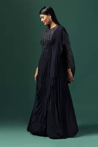 Navy blue embroidered gown