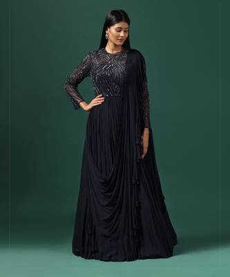 Navy blue embroidered gown 4