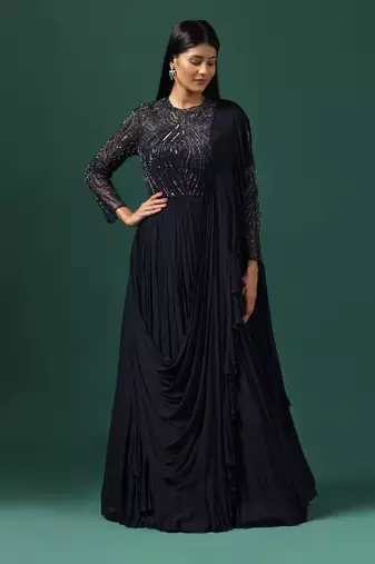 Navy blue embroidered gown