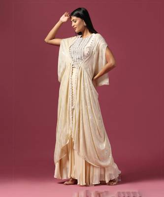 Ivory georgette cape set 1