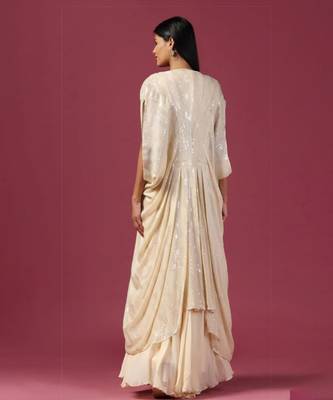 Ivory georgette cape set 2