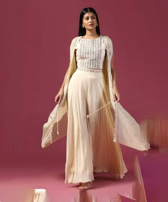 Ivory georgette cape set 3