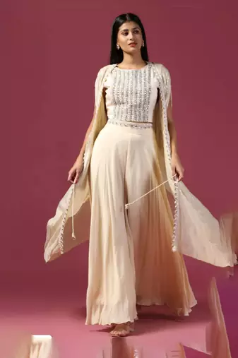Ivory georgette cape set
