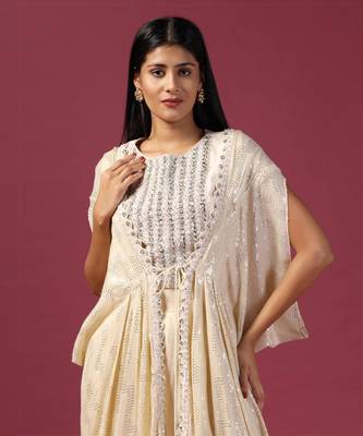 Ivory georgette cape set 5