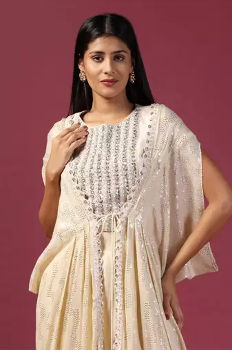 Ivory georgette cape set
