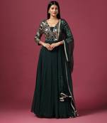 Green anarkali gown with antique gold sequin work